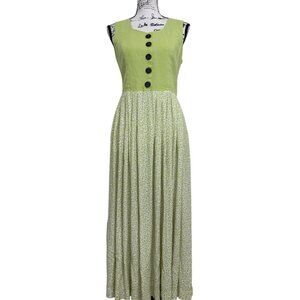 Vintage Compagnie La Rochelle Women's Maxi Dress Sleeveless Green Floral 90's